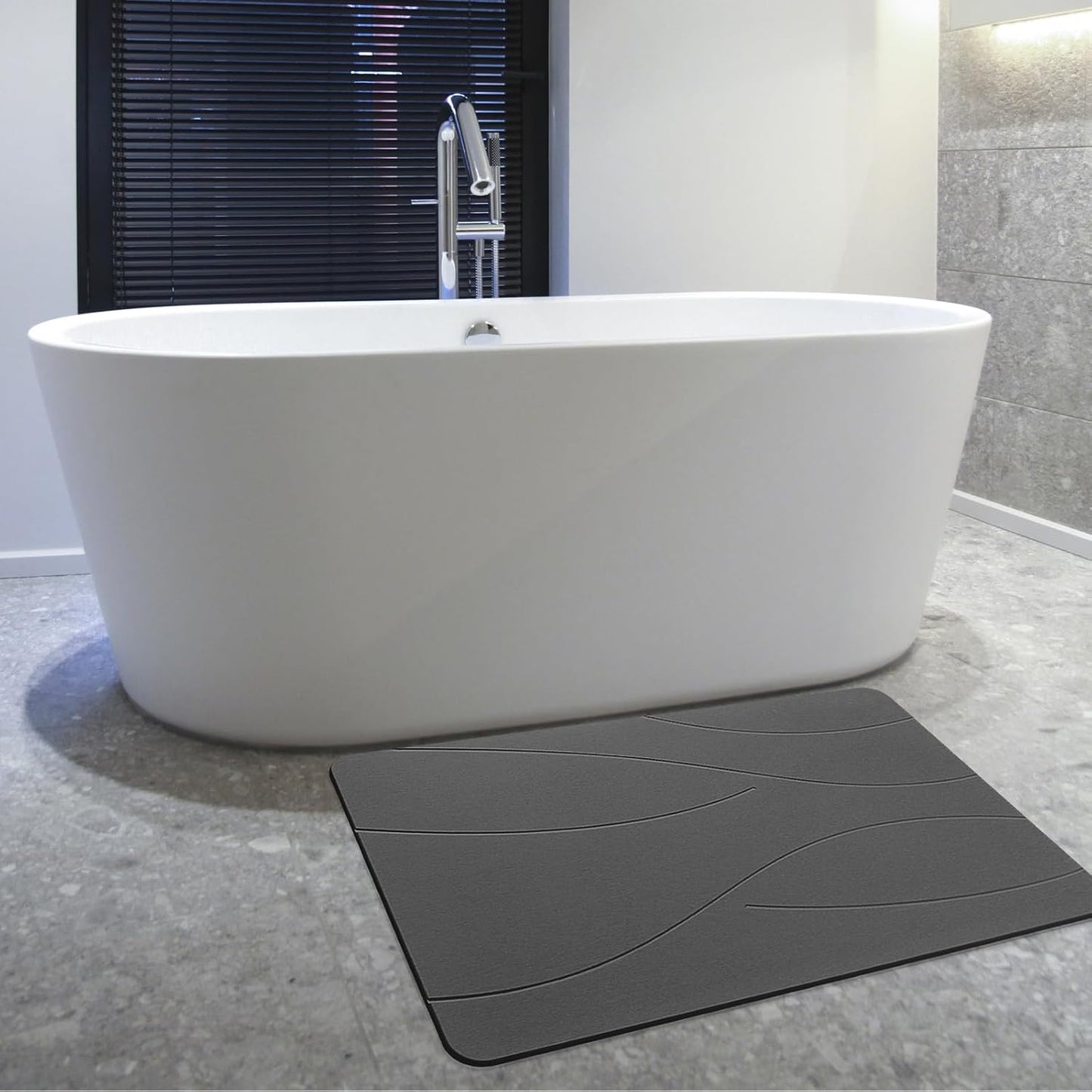 32"X20" Stone Bath Mat, Diatomaceous Earth Shower Mat, Non-Slip Super Absorbent Quick Drying Bathroom Floor Mat, Natural, Easy to Clean (Dark Grey)
