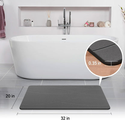 32"X20" Stone Bath Mat, Diatomaceous Earth Shower Mat, Non-Slip Super Absorbent Quick Drying Bathroom Floor Mat, Natural, Easy to Clean (Dark Grey)